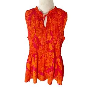 Rose + Olive Floral Smocked Blouse Pink & Orange Size Large